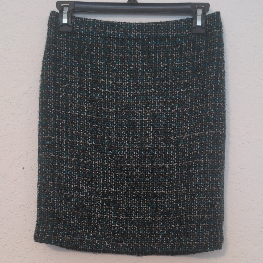 Loft Women's Teal & Tan Plaid Petite Pencil Skirt. Size 00P